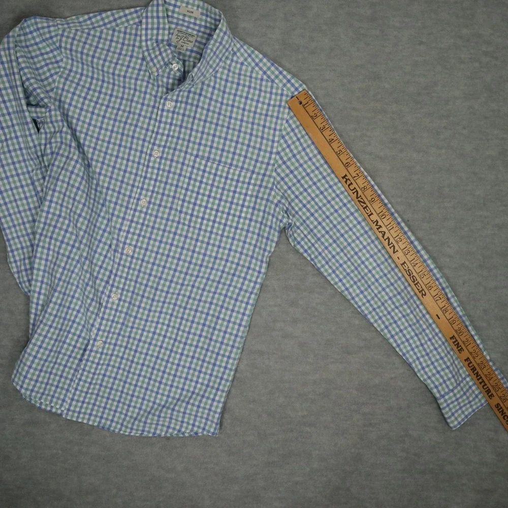 J.Crew Secret Wash Organic Cotton Blue Green Gingham Shirt M Slim Fit‎